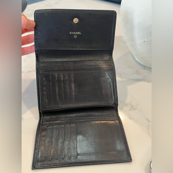 CHANEL CC Logo Trifold Wallet Purse Caviar Skin Leather Black - Picture 6 of 7